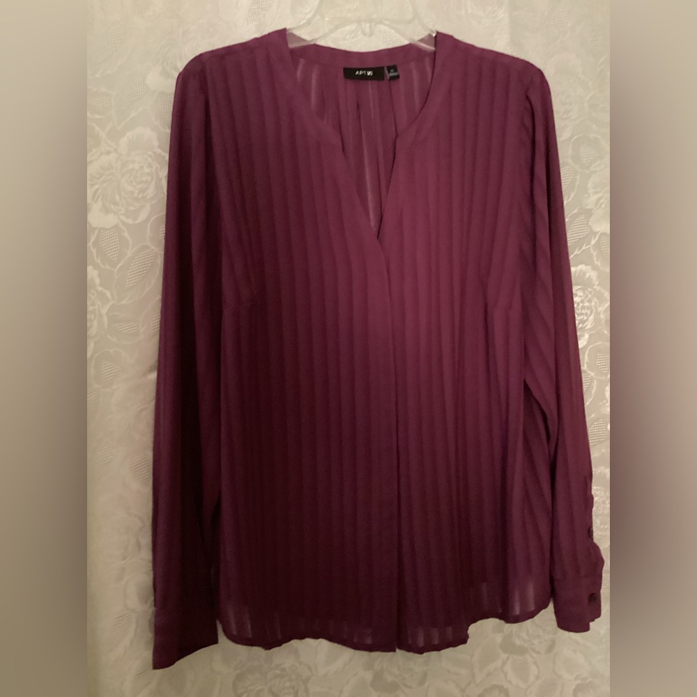Apt. 9 Women's Wine Long-Sleeve Pleated Blouse